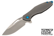 Koenig Mini Arius - Patterned Titanium Handle - Burnished Blade - Polished Flats - Blue Hardware