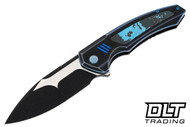 WE Knife Hyperactive Blue & Black Titanium - Arctic Storm Fat Carbon Fiber Inlay - Black Stonewashed Vanax Blade