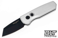 Pro-Tech Runt 5 - Satin Silver Handle - Black Reverse Tanto Blade