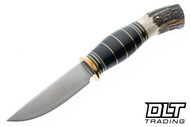 Mike Malosh Custom Scagel Trout Knife - Stag Pommel - Bronze Guard - Dark Bronw Micarta Spacers