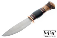 Mike Malosh Custom Scagel Willow Hunter - Mule Deer Crotch Pommel - Copper Guard - Leather Spacers - W2 Forged Blade