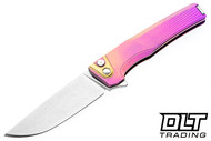 MachineWise Sonora - Brass Bolster - Pink Fade Sun Ray Textured Titanium Handle - Stonewash S90V Blade #1602