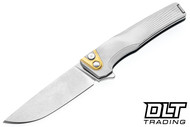 MachineWise Sonora - Brass Bolster - Raw Titanium Sun Ray Textured Handle - Stonewash S90V Blade #1611
