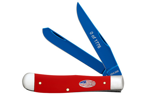 Case 250th Smooth Red Synthetic Trapper in Patriotic Cigar Box