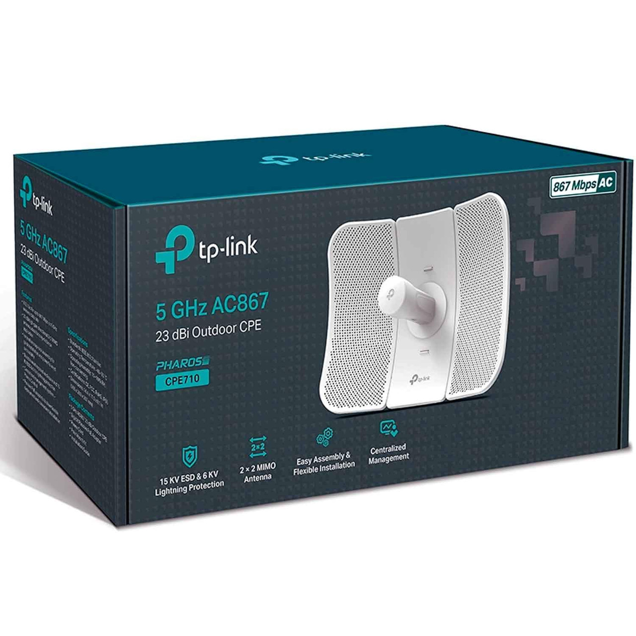 TP-Link CPE710 | 5GHz AC 867Mbps Long Range Gigabit Outdoor CPE for PtP and PtMP Transmission | Point to Point Wireless Bridge | 23dBi | Passive PoE Powered w/Free PoE Injector | Pharos Control