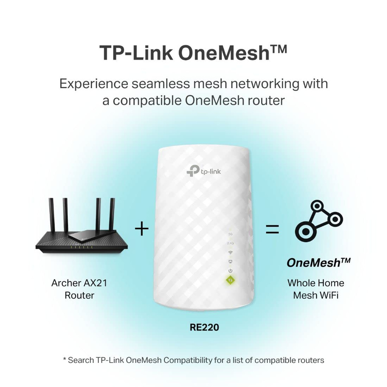 TP-Link WiFi Extender with Ethernet Port, Dual Band 5GHz/2.4GHz , Up to 44% more bandwidth than single band, Covers Up to 1200 Sq.ft and 30 Devices, signal booster amplifier supports OneMesh (RE220)