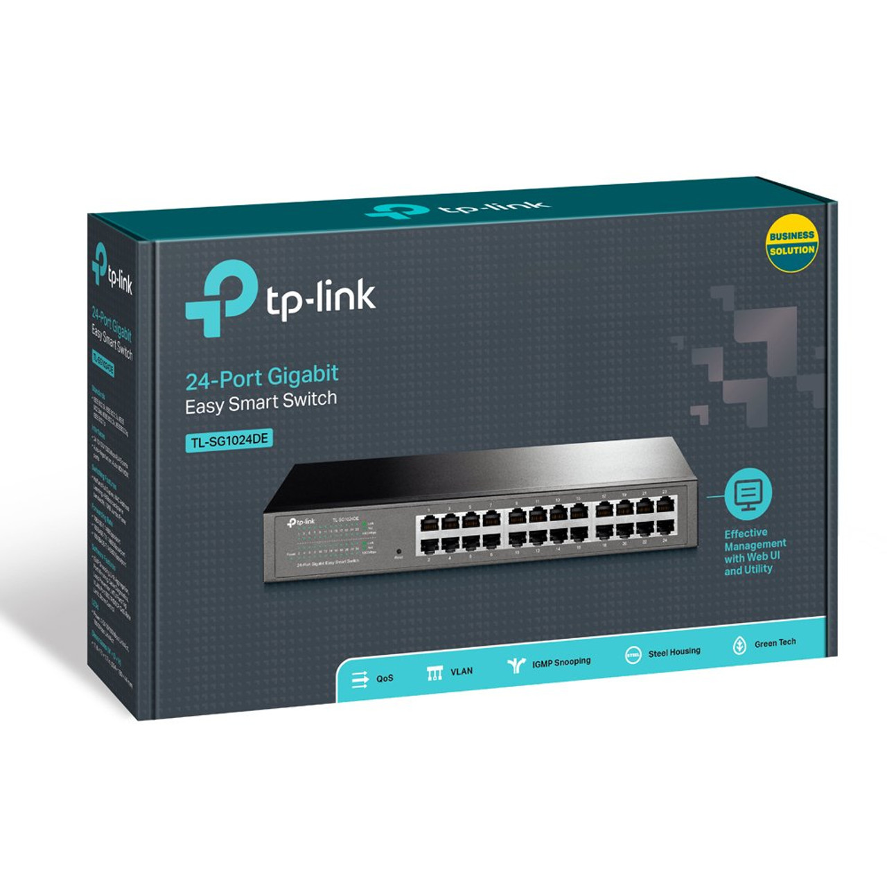 TP-Link 24 Port Gigabit Switch Easy Smart Managed Plug & Play Desktop/Rackmount Sturdy Metal w/ Shielded Ports Support QoS, Vlan, IGMP & LAG (TL-SG1024DE),Black