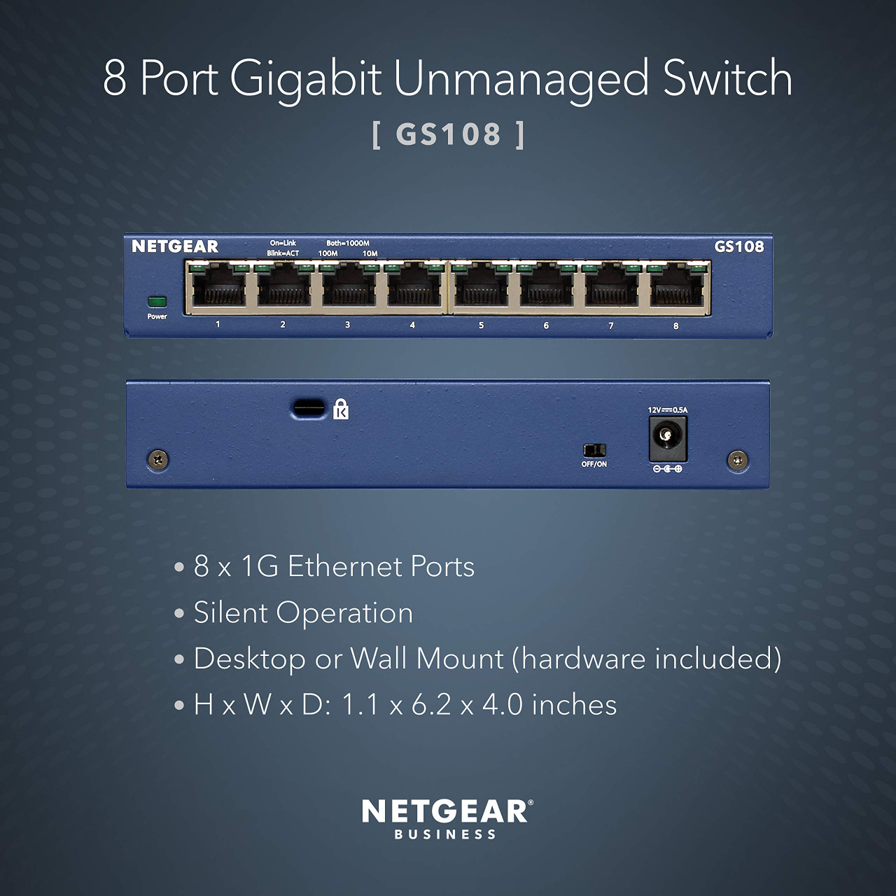 NETGEAR 8-Port Gigabit Ethernet Unmanaged Switch (GS108) - Desktop or Wall Mount, and Limited Lifetime Protection