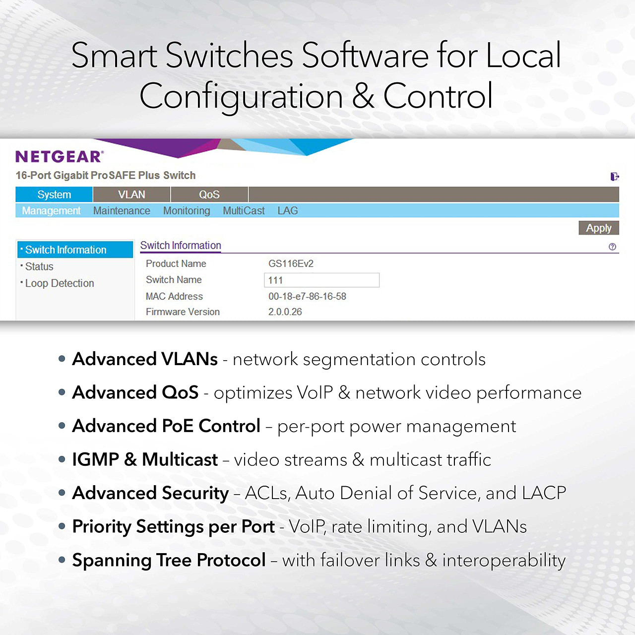 NETGEAR 28-Port PoE Gigabit Ethernet Smart Switch (GS728TP) - Managed, Optional Insight Cloud Management, 24 x PoE+ @ 190W, 4 x 1G SFP, Desktop or Rackmount, and Limited Lifetime Protection