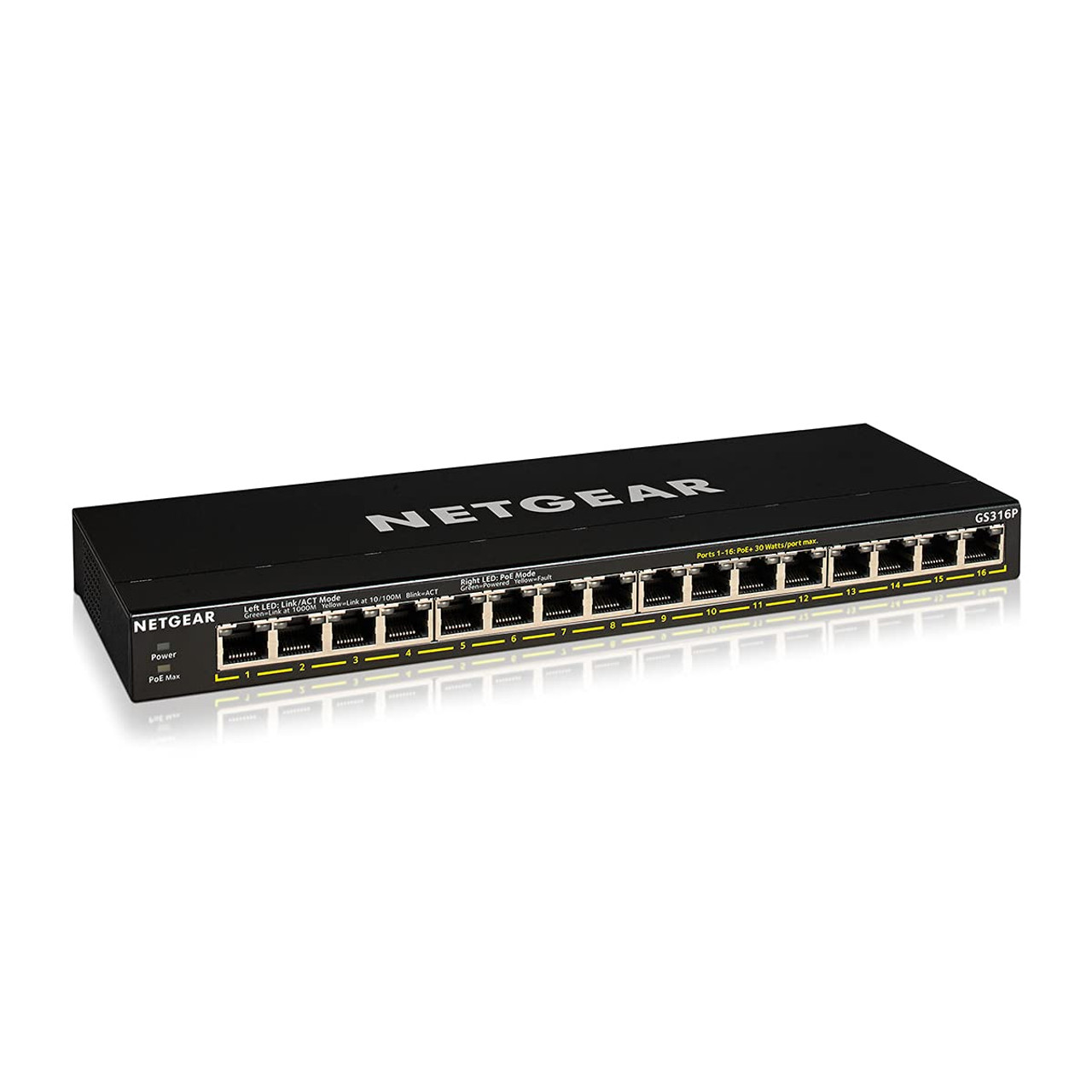 NETGEAR 16-Port Gigabit Ethernet Unmanaged PoE+ Switch (GS316P) - with 16 x PoE+ @ 115W, Desktop or Wall Mount