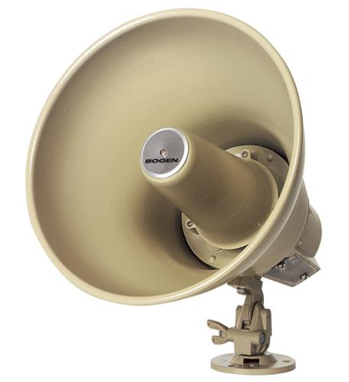 High intelligibility and efficiency; ideal for both one-way and talk back applications
Weatherproof, all-metal construction
15 watts; 25/70 volt (SPT15A)
Tap settings for 70V: 15, 7.5, 3.8, 1.8, 0.9 watts; for 25V: 15, 7.5, 1.8, 0.94, 0.46 watts
Rotary tap impedance selector on SPT15A
Tilt and swivel base for easy positioning
Screw terminals make installation fast and easy
All-purpose mounting bracket
Self-aligning, field replaceable diaphragm
Mocha enamel finish
Limited lifetime warranty
Mountable to I-beam flange using Bogen’s BC1 Beam Clamp (sold separately)
Mountable to electrical box using Bogen’s HSES10 mounting strap (sold separately)
Terminal Cover (TCSPT1) allows connection of conduit fittings to horn speakers (sold separately)