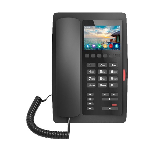 Fanvil H5W Black WiFi IP Phone
As a WiFi IP phone with HD audio, Fanvil H5W can deliver you a smoother communication experience with HD audio and no cabling troubles. Fanvil H5W supports H.264 video decoding to help owners to view the video image before opening the door. More than a hotel IP phone, it is also suitable for the supermarket, hospital, shopping mall, etc.


Fanvil H5W Hotel IP Phone Features:
Black and White
Built-in 2.4G WiFi
Support H.264 Video Decoding
3.5-inch Color Screen
HD Audio with G.722 and Opus
2 SIP Lines
1 USB Port for Phone Charging
6 Programmable Keys for Speed Dial Functions
Support PoE