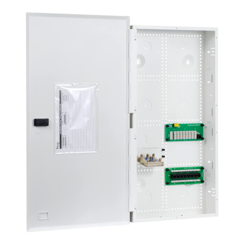 ICC 28” Metal Structured Wiring Enclosure, Media Enclosure with Voice, Data, and Video Modules with Door, Recessed Wall Box for Distribution of Networking Services, White