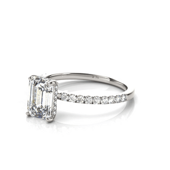 Hidden Halo Engagement Ring 1-Carat or 2-Carat Emerald Center Diamond - 14K and 18K Gold or Platinum