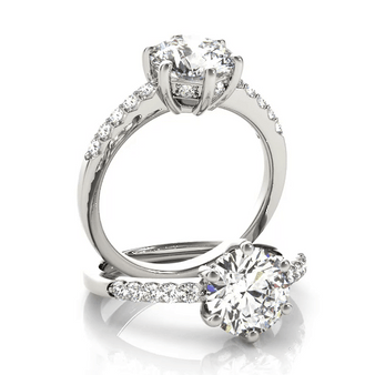 Hidden Halo Engagement Ring 1-Carat or 2-Carat Round Center Diamond - 14K and 18K  Yellow Gold or Platinum