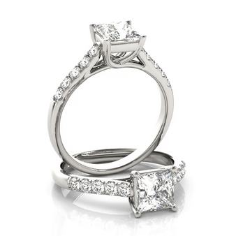 Engagement Ring 1-Carat 2-Carat Princess Square Center Diamond - 14K and 18K Gold or Platinum