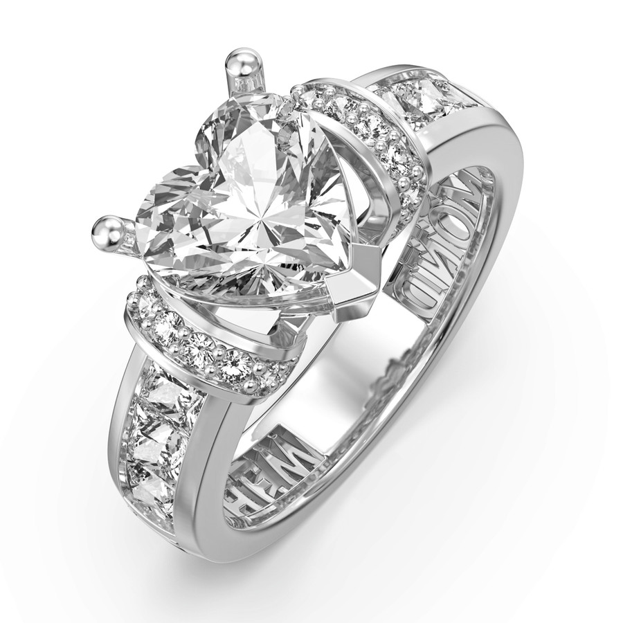 Bridal Engagement Ring 1-Carat Heart Shape GRA Lab Certified Moissanite in Sterling Silver With Personalized Names