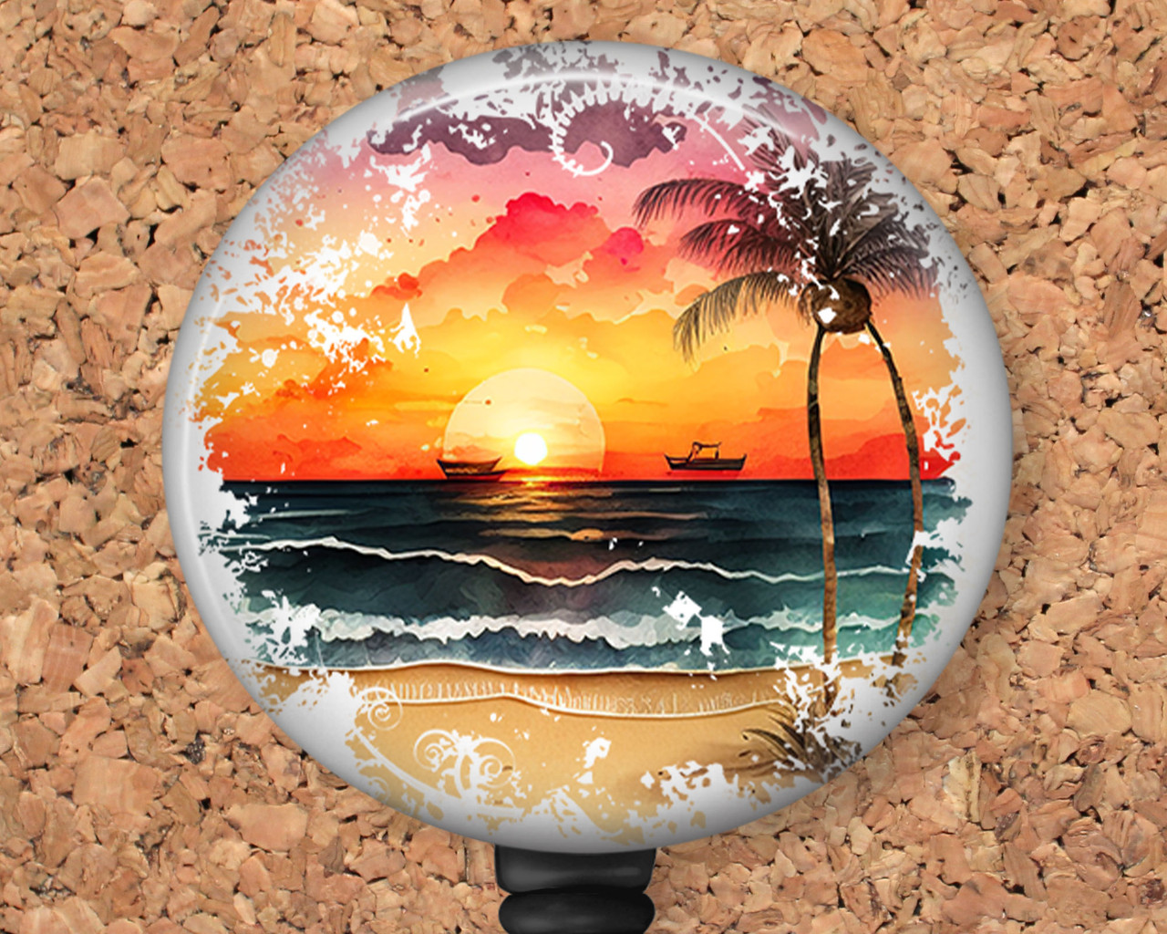 Sunset Beach Retractable ID Badge Reel, Lanyard, or Carabiner - The Badge  Patch (A Crystal Garden LLC)