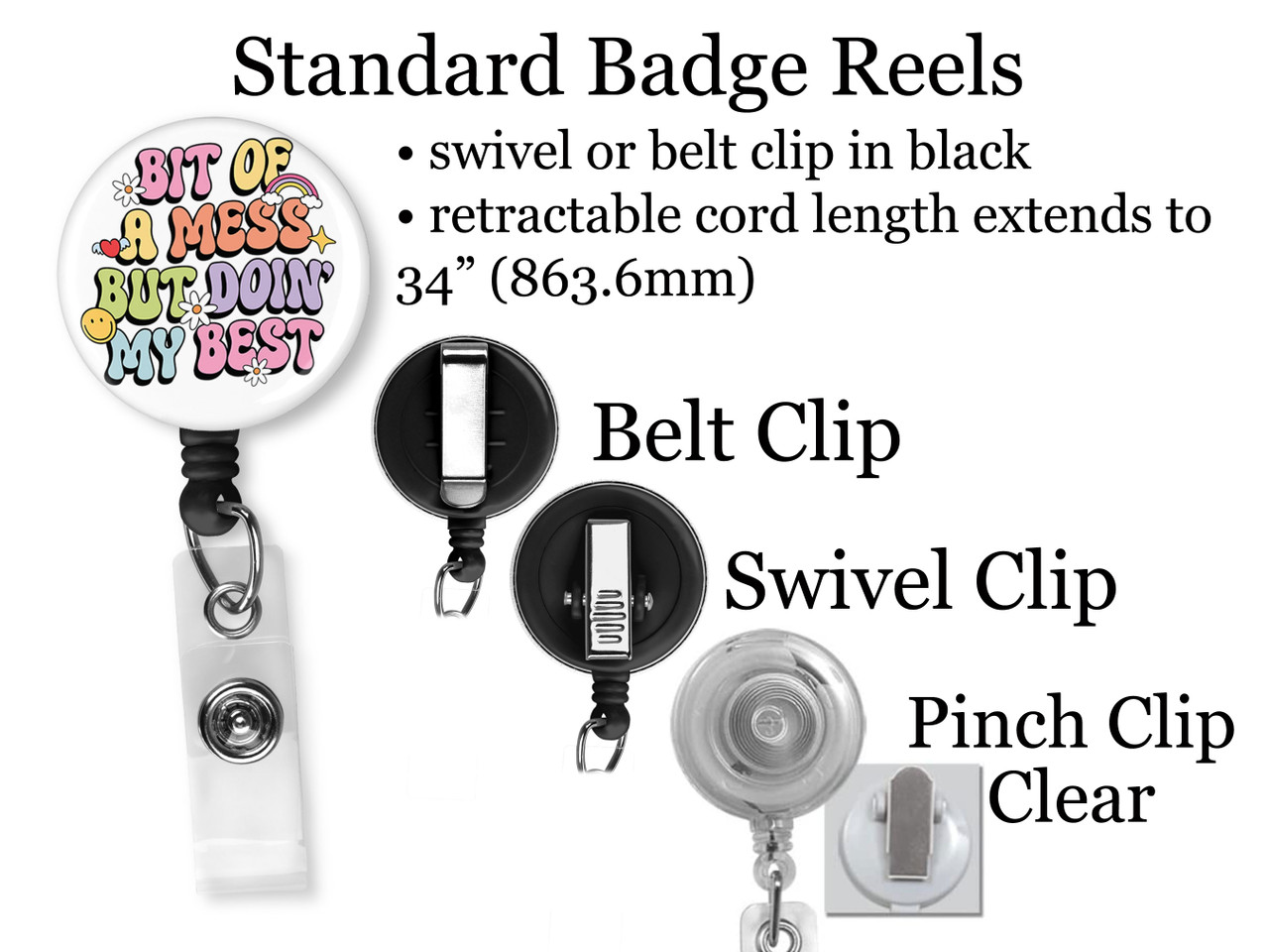 Bit of a Mess but Doing My Best Retractable ID Badge Reel, Lanyard, or  Carabiner - The Badge Patch (A Crystal Garden LLC)