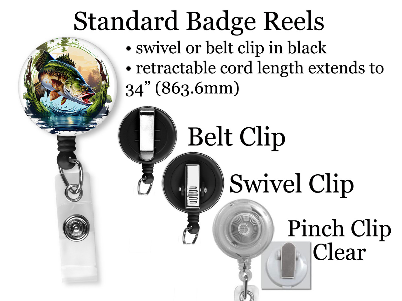 Bass Fishing Retractable ID Badge Reel, Lanyard, or Carabiner - The Badge  Patch (A Crystal Garden LLC)