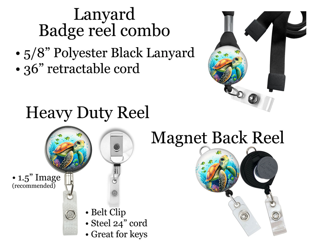 Vibrant Sea Turtle Retractable ID Badge Reel, Lanyard, or Carabiner - The  Badge Patch (A Crystal Garden LLC)