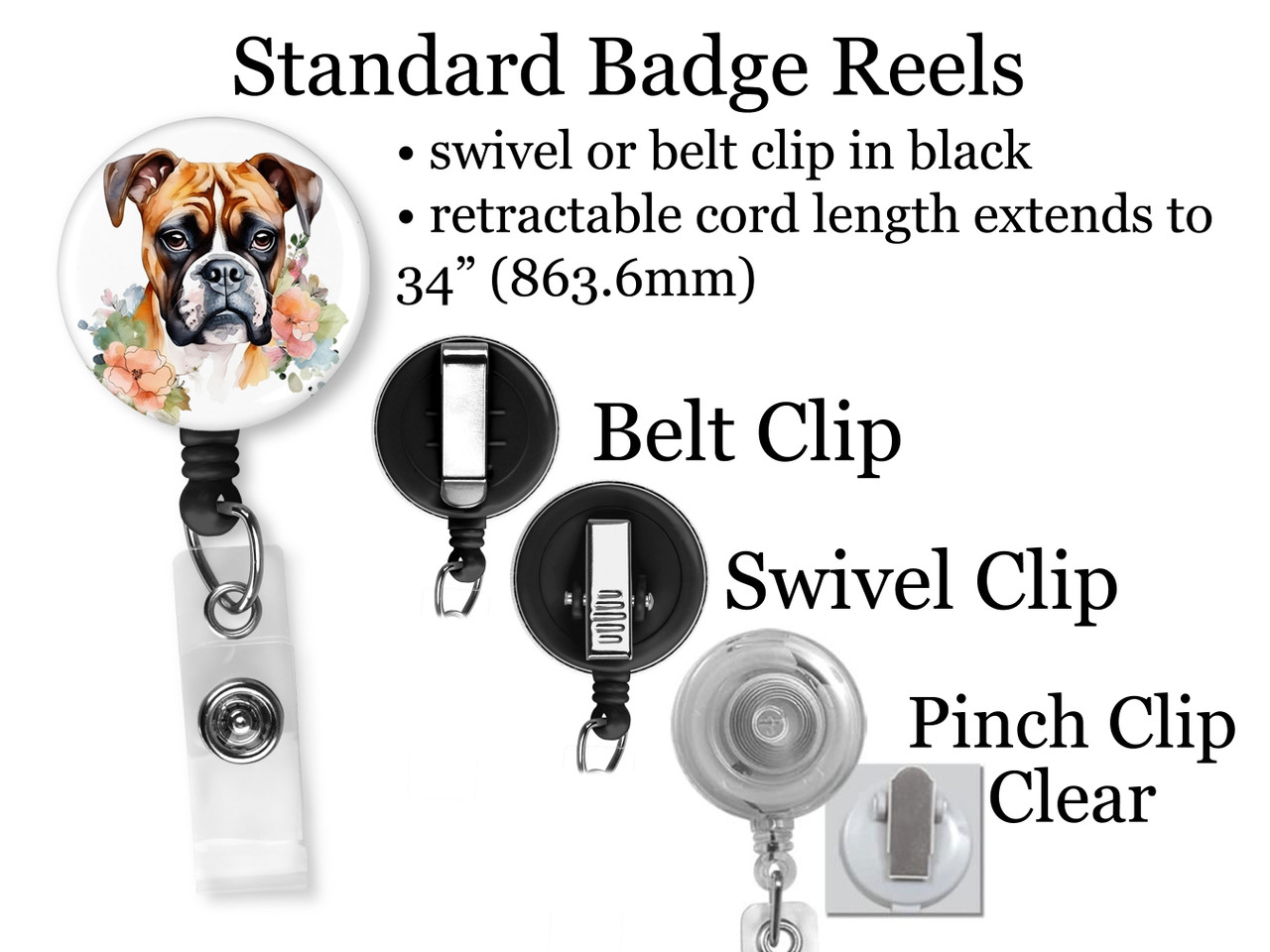 Boxer Dog Retractable ID Badge Reel, Lanyard, or Carabiner - The Badge  Patch (A Crystal Garden LLC)