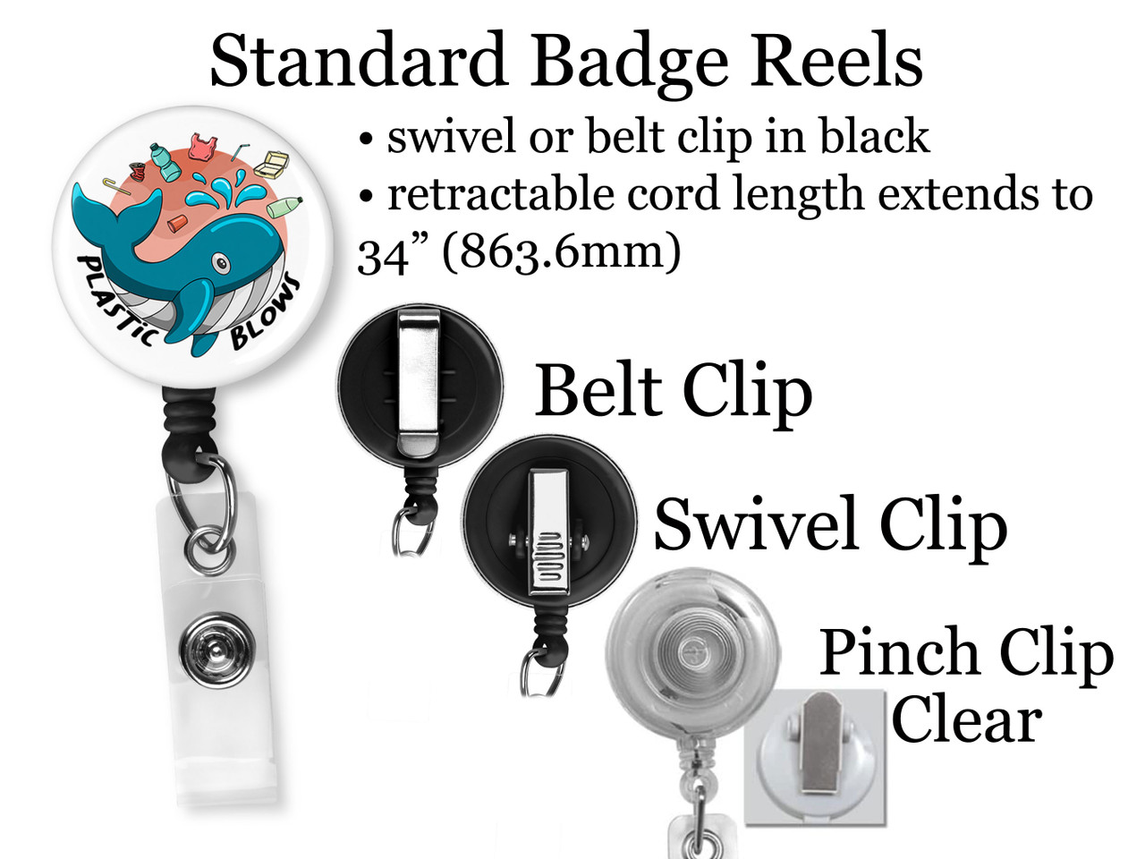 Whale Environmental Retractable ID Badge Reel, Lanyard, or