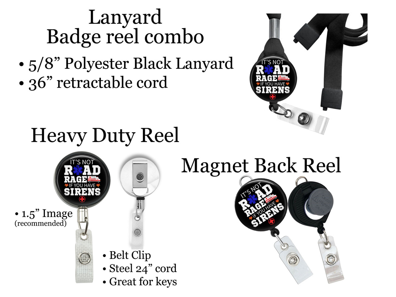 EMT Paramedic Ambulance Retractable ID Badge Reel, Lanyard, or