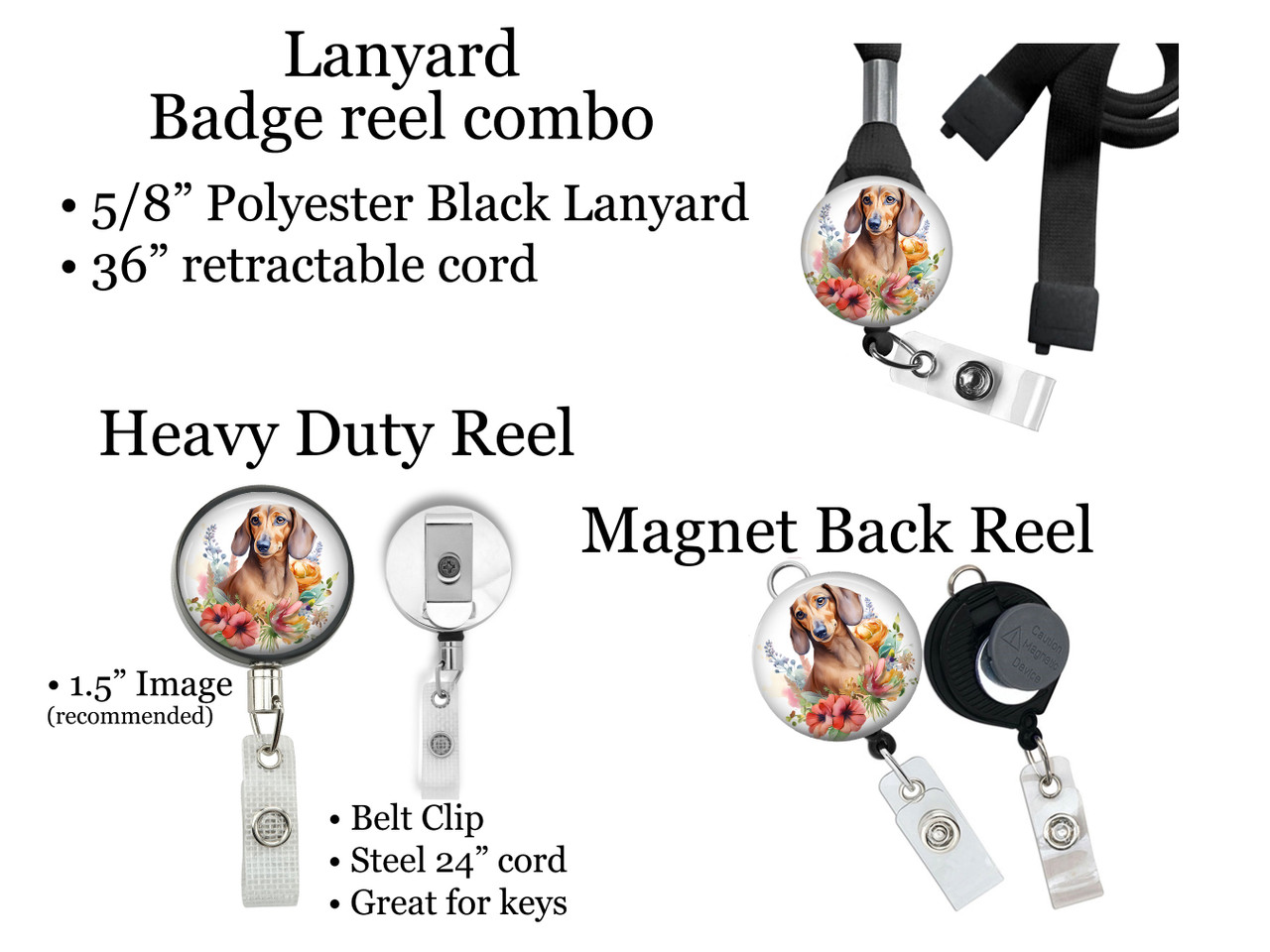 Dachshund Retractable ID Badge Reel, Lanyard, or Carabiner - The Badge  Patch (A Crystal Garden LLC)