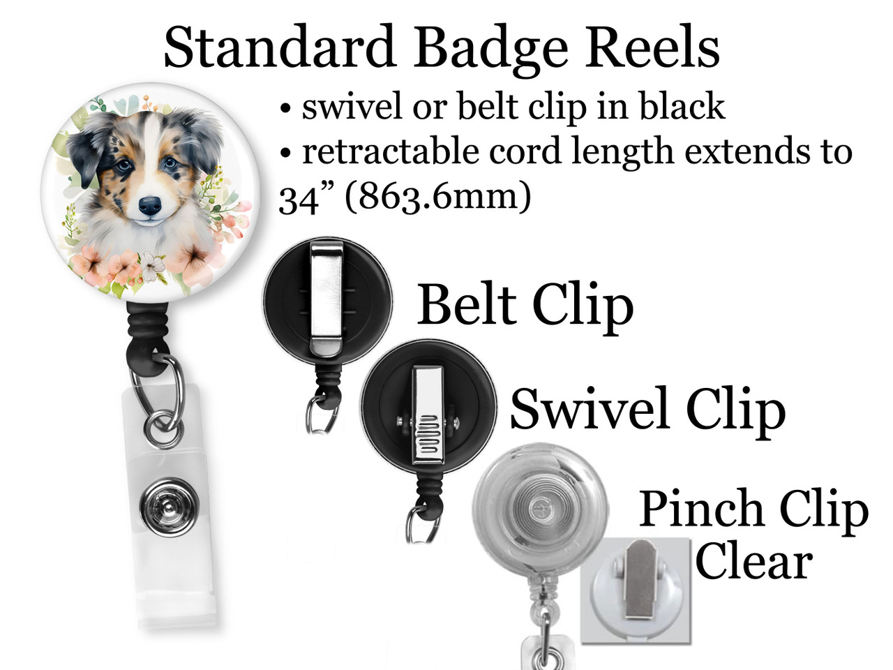 Australian Shepherd Dog Retractable ID Badge Reel, Lanyard, or Carabiner -  The Badge Patch (A Crystal Garden LLC)