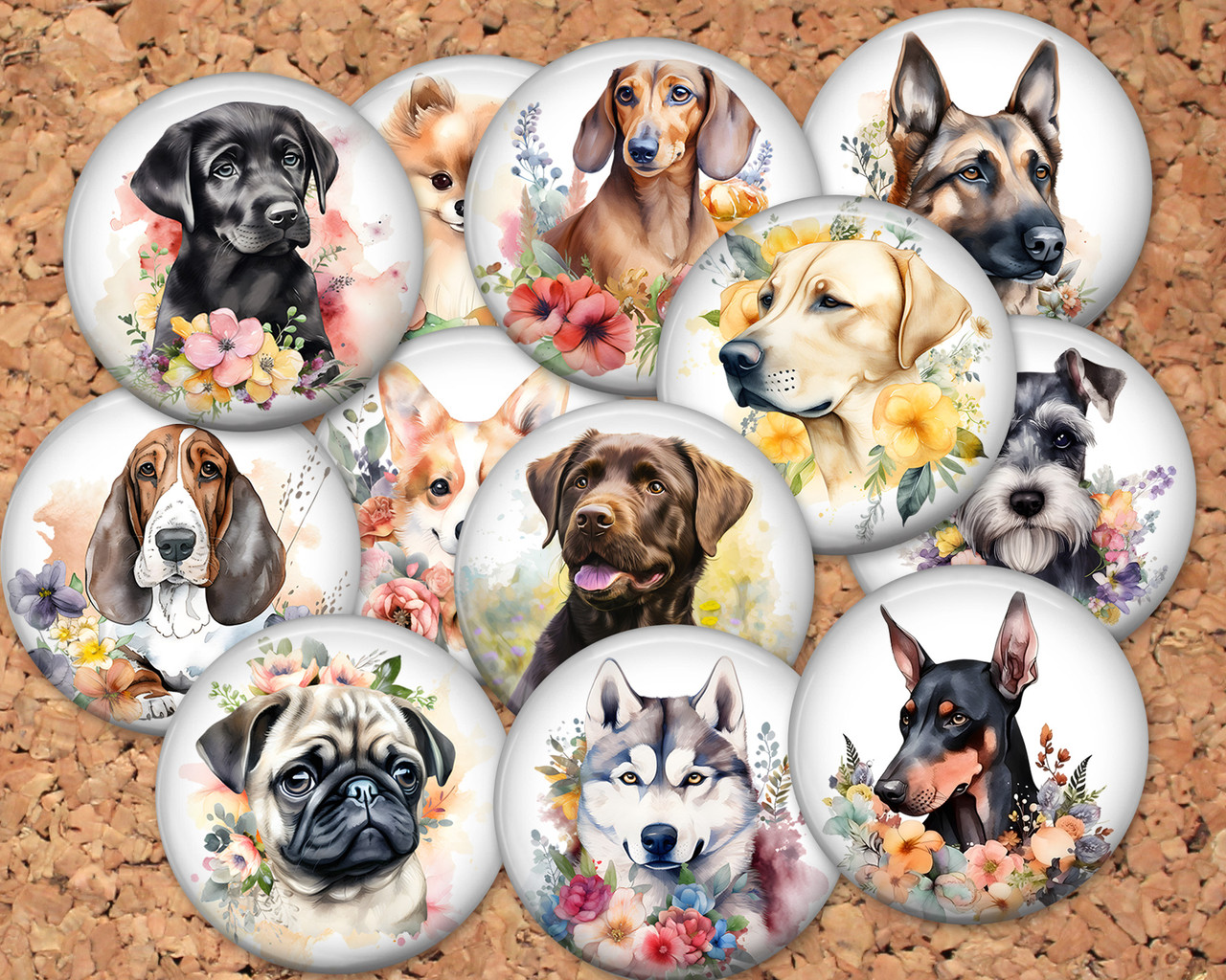 Dogs Pinback button pin or flatback (12 Pack)
