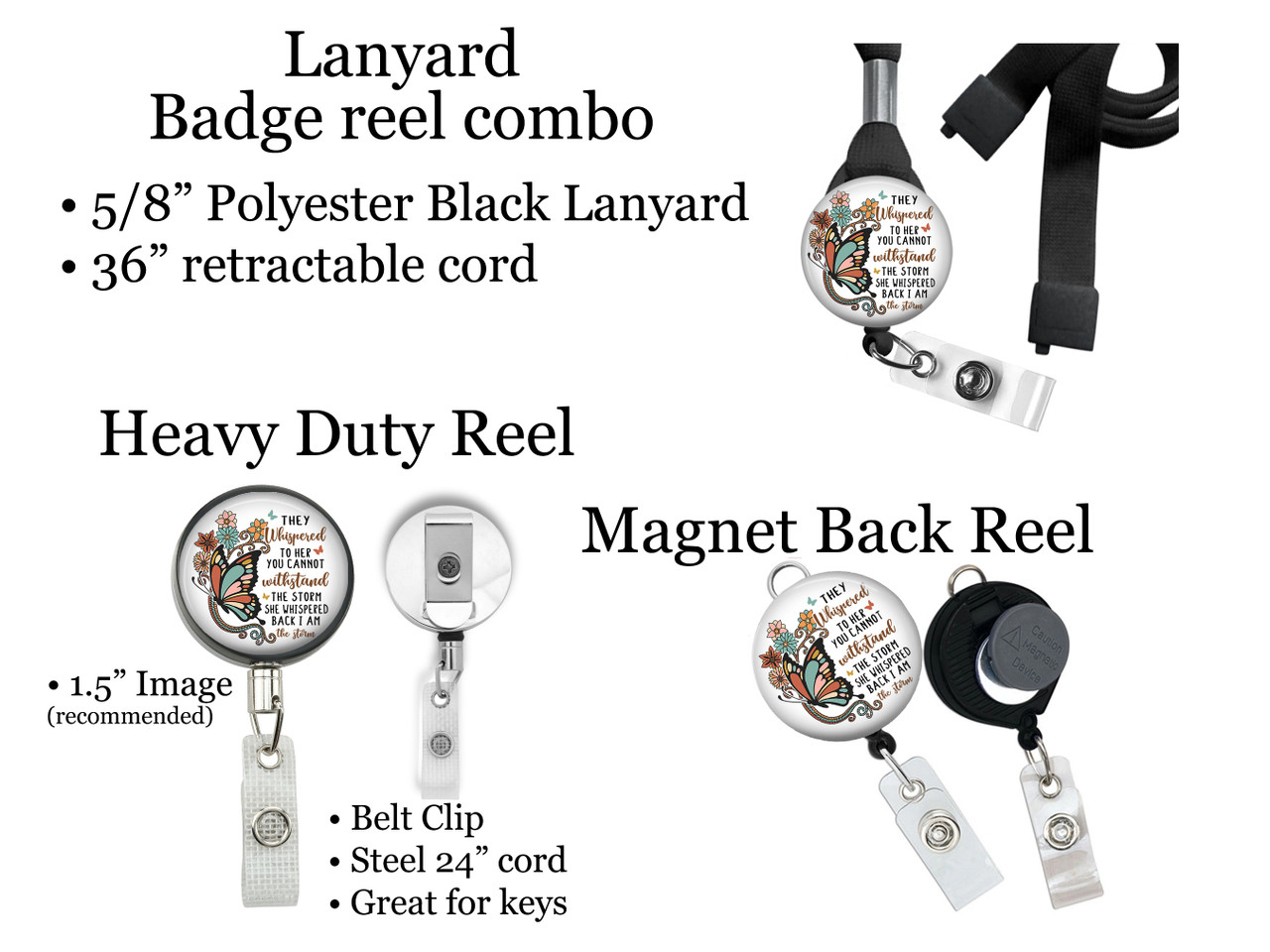 Butterfly The Storm Retractable ID Badge Reel, Lanyard, or Carabiner  Stained Glass Look - The Badge Patch (A Crystal Garden LLC)