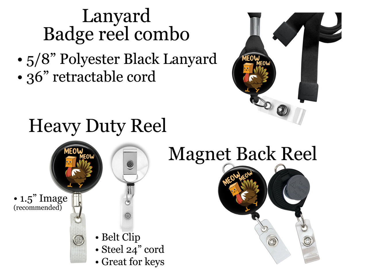 Funny Turkey Retractable ID Badge Reel, Lanyard, or Carabiner - The Badge  Patch (A Crystal Garden LLC)