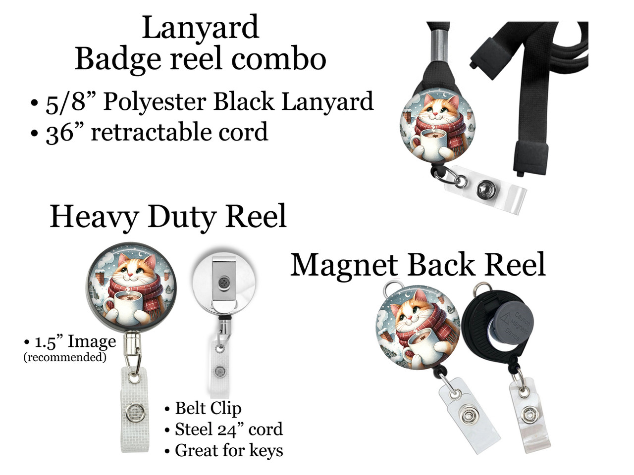 Cocoa Cat Retractable ID Badge Reel, Lanyard, or Carabiner - The Badge  Patch (A Crystal Garden LLC)