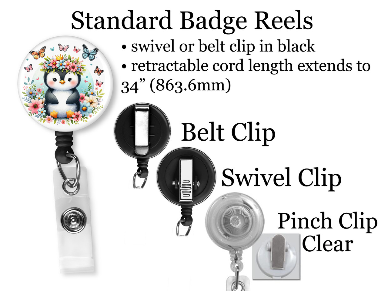 Butterfly Penguin Badge Reel ID Holder, Lanyard, Carabiner - The