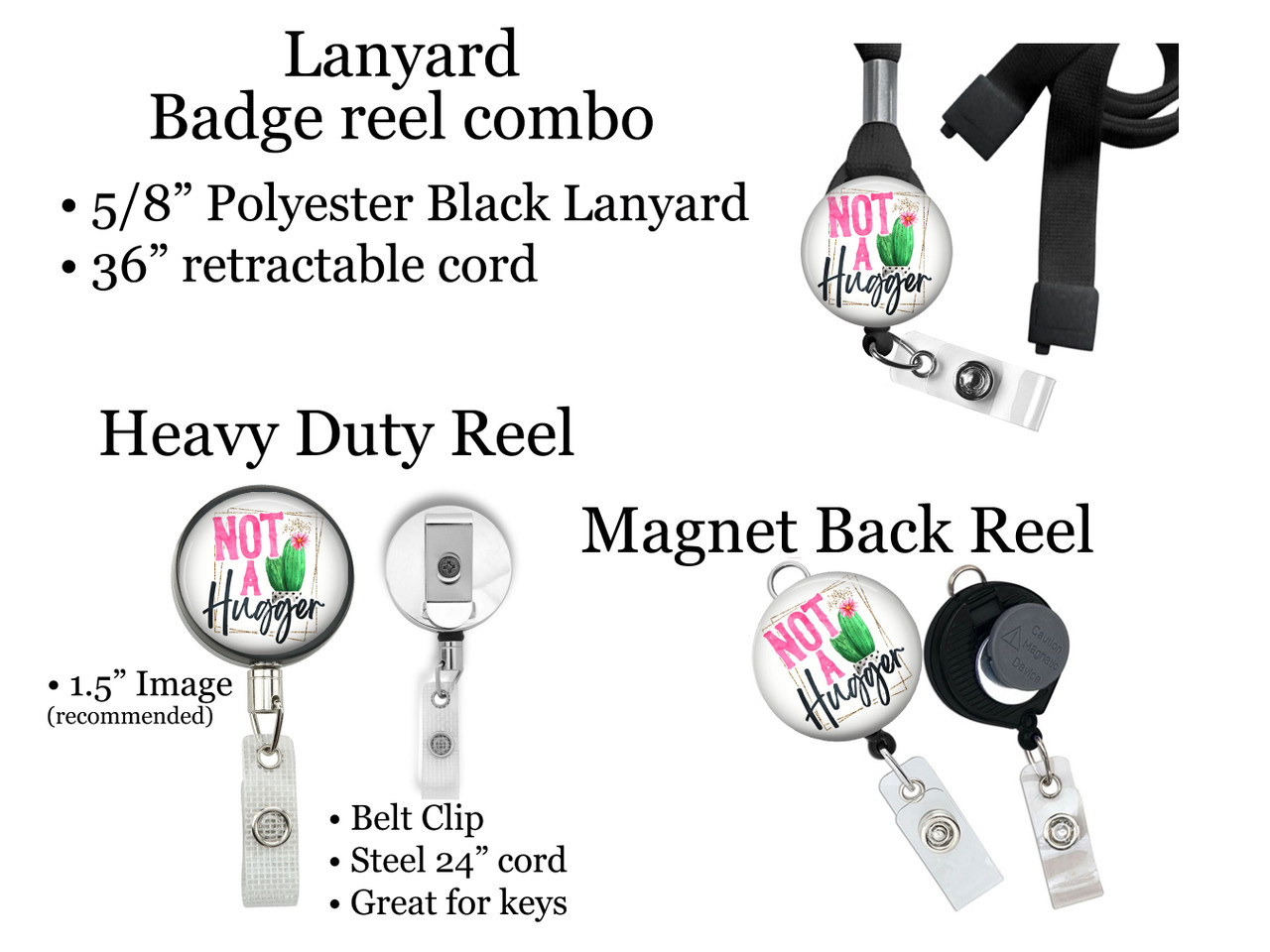 Not a Hugger Cactus Retractable ID Badge Reel, Lanyard, or Carabiner - The  Badge Patch (A Crystal Garden LLC)