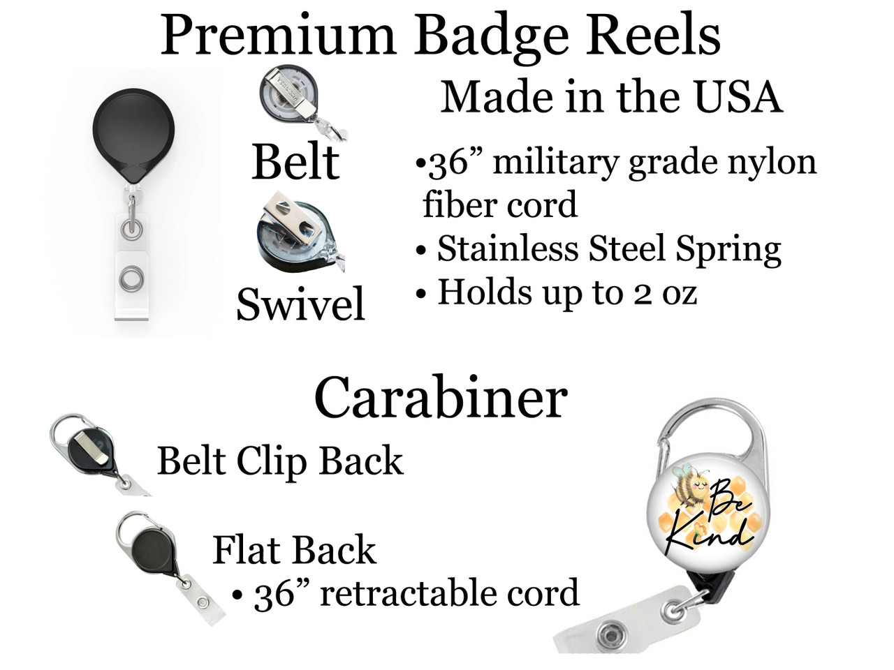 Bee Kind Retractable ID Badge Reel, Lanyard, or Carabiner - The Badge Patch  (A Crystal Garden LLC)