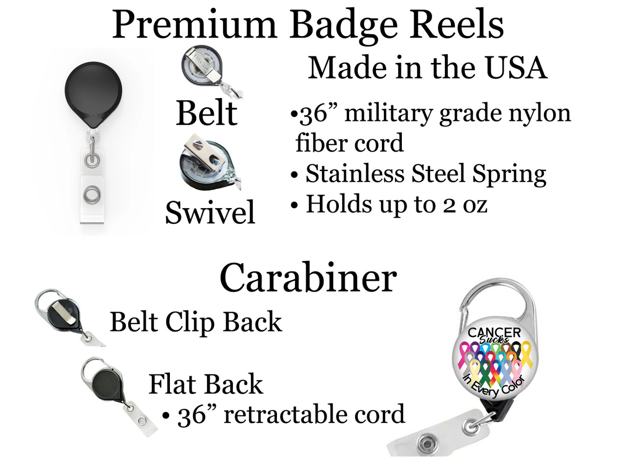 Cancer Sucks in Every Color Retractable ID Badge Reel, Lanyard, or Carabiner  - The Badge Patch (A Crystal Garden LLC)