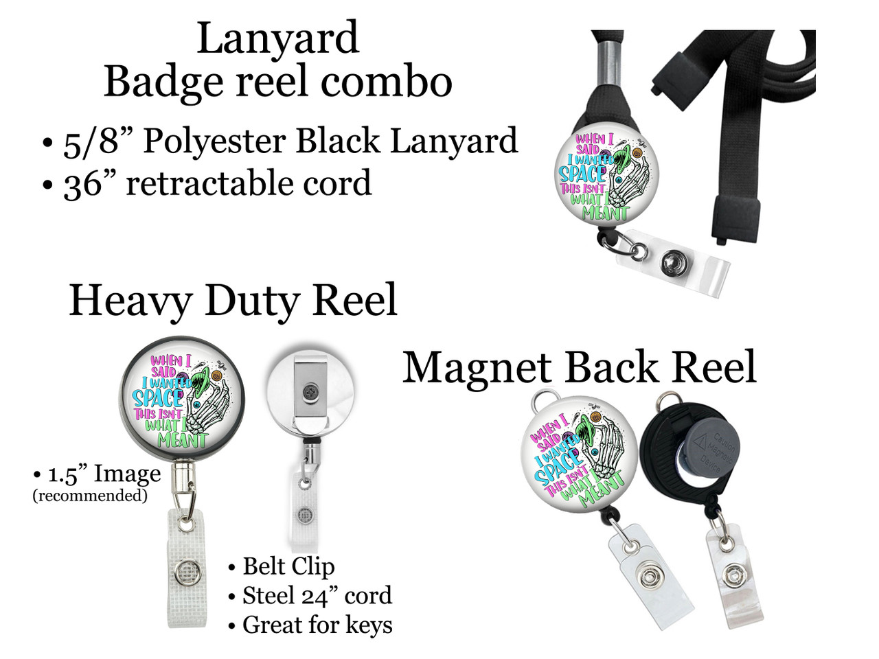 Space Retractable ID Badge Reel, Lanyard, or Carabiner - The Badge