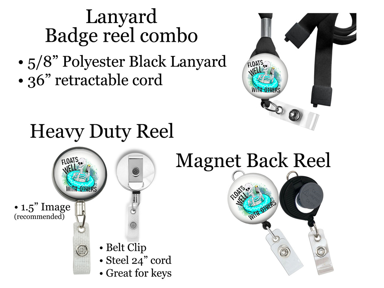 Float Worker Skeleton Retractable ID Badge Reel, Lanyard, or