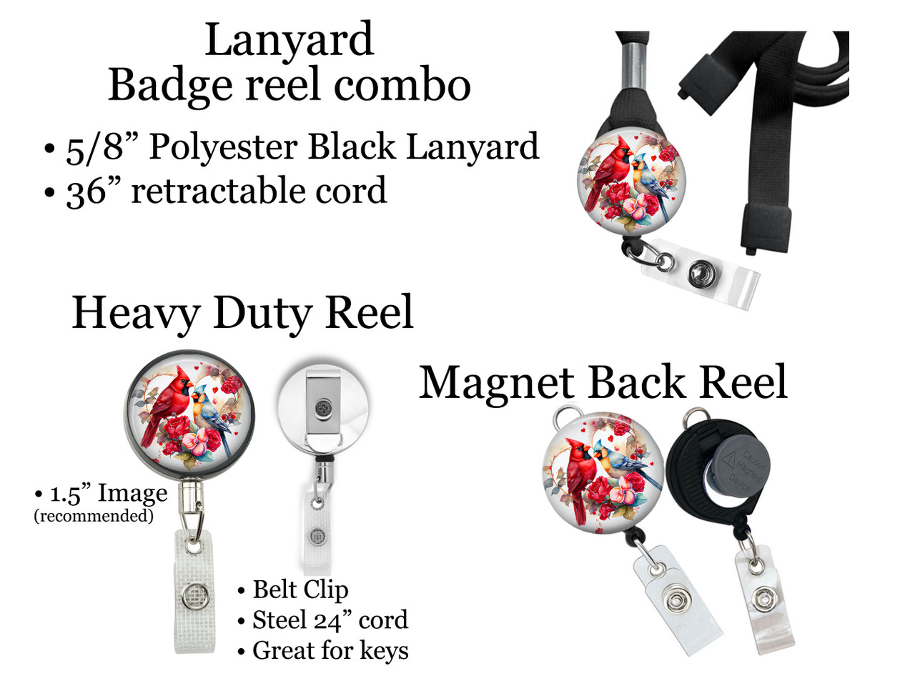 Cardinals Retractable ID Badge Reel, Lanyard, or Carabiner