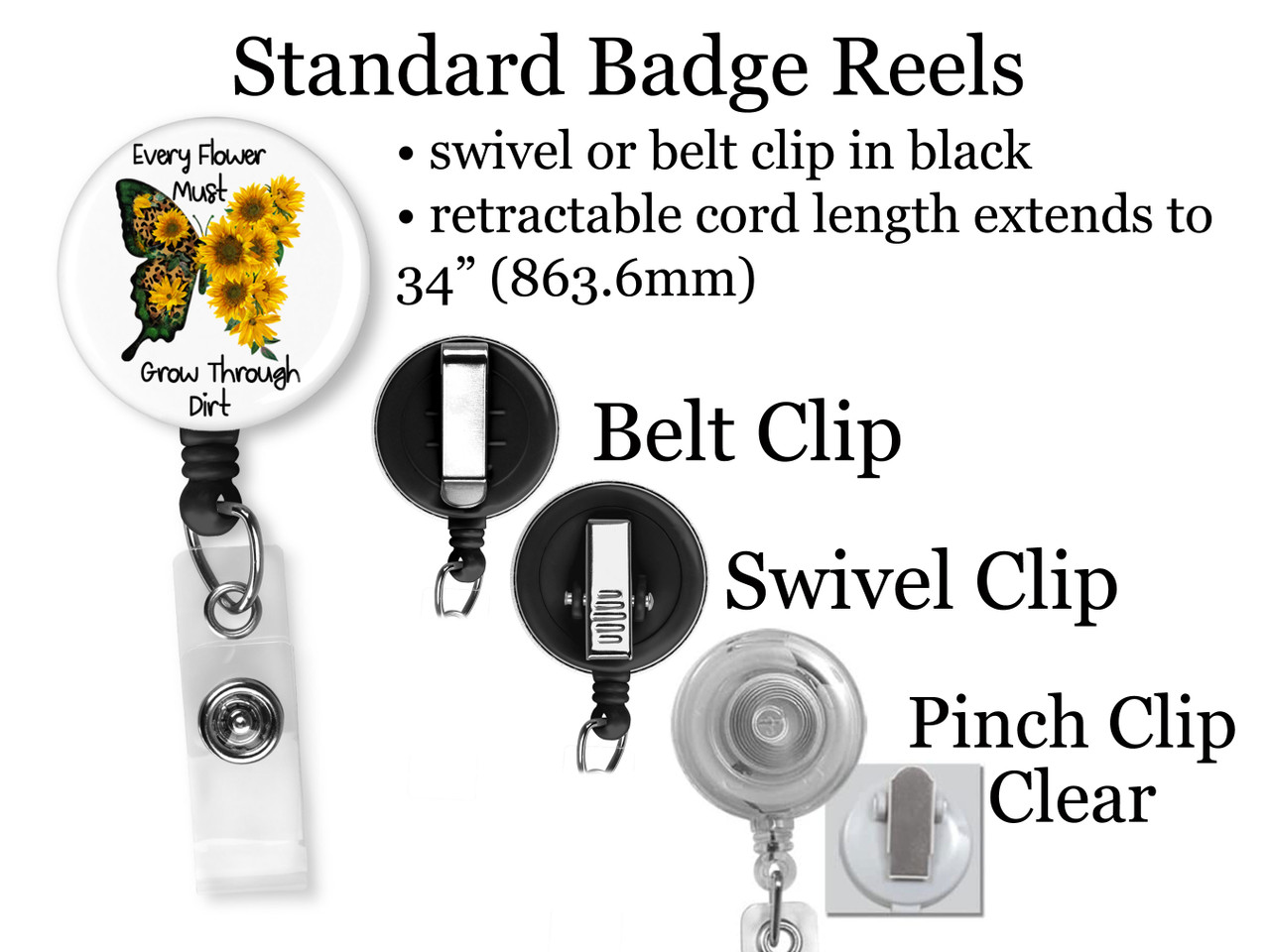 Butterfly Retractable ID Badge Reel, Lanyard, or Carabiner - The