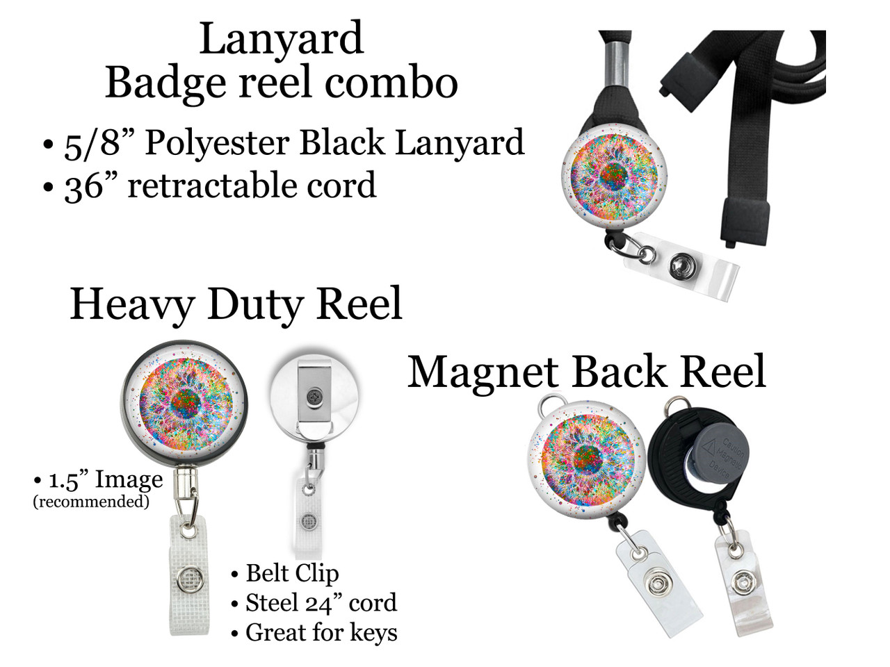 Lung Retractable ID Badge Reel, Lanyard, or Carabiner - The Badge Patch (A  Crystal Garden LLC)