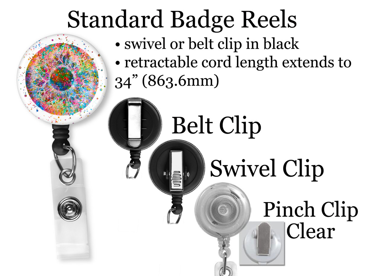 Lung Retractable ID Badge Reel, Lanyard, or Carabiner - The Badge Patch (A  Crystal Garden LLC)