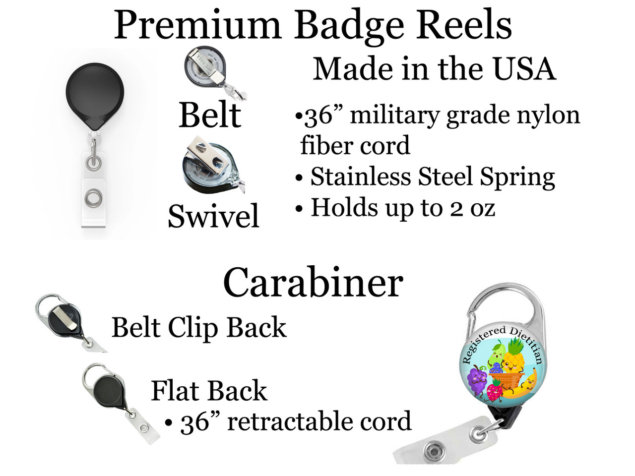 Registered Dietitian Retractable ID Badge Reel, Lanyard, or Carabiner - The  Badge Patch (A Crystal Garden LLC)