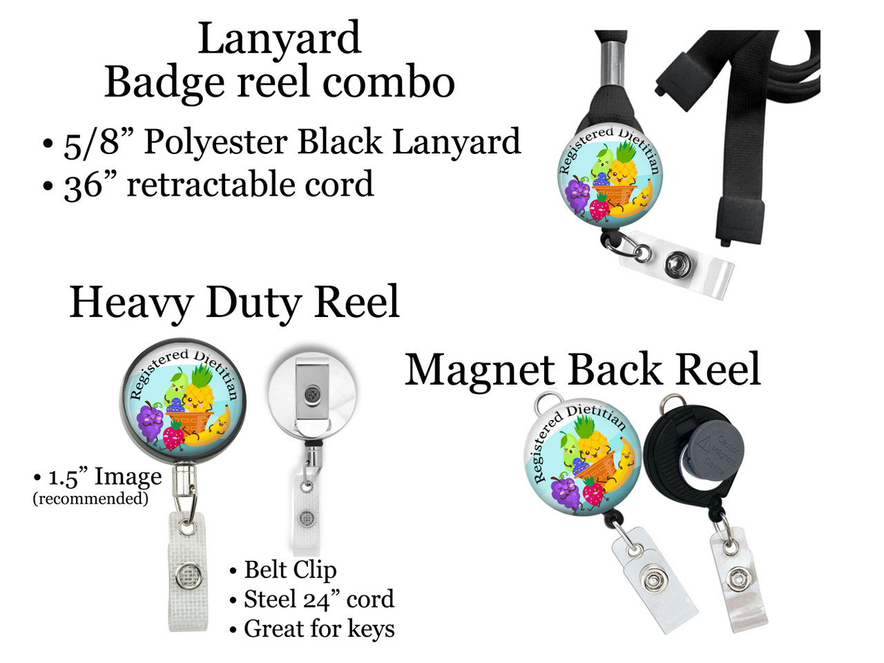 Registered Dietitian Retractable ID Badge Reel, Lanyard, or Carabiner - The  Badge Patch (A Crystal Garden LLC)