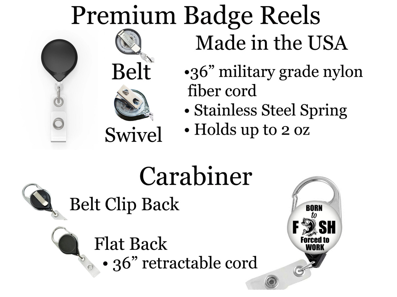Born to Fish Retractable ID Badge Reel, Lanyard, or Carabiner - The Badge  Patch (A Crystal Garden LLC)