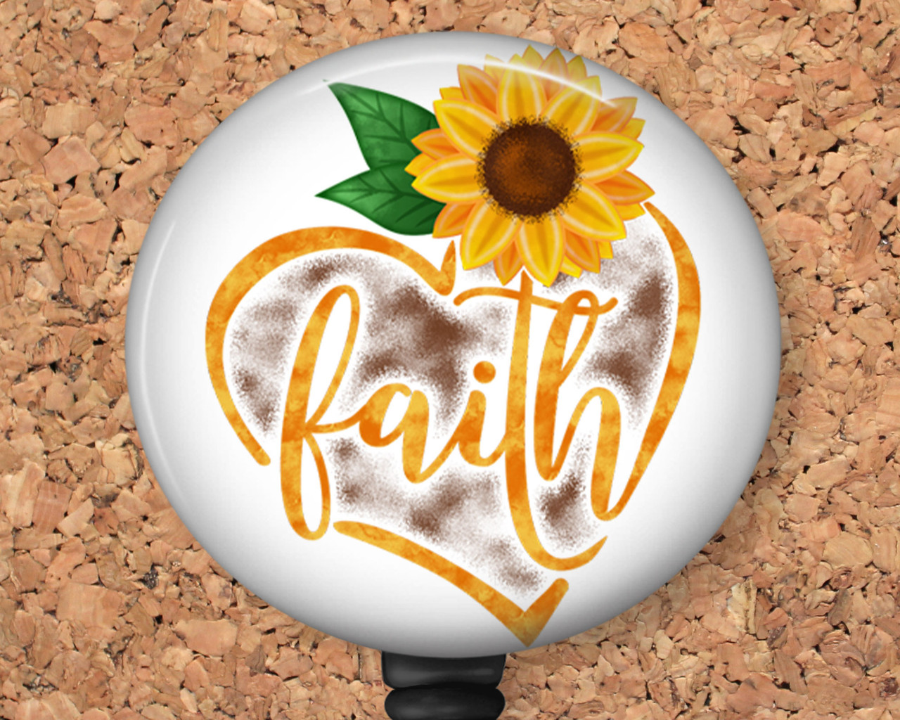 Faith Heart Sunflower Retractable ID Badge Reel, Lanyard, or