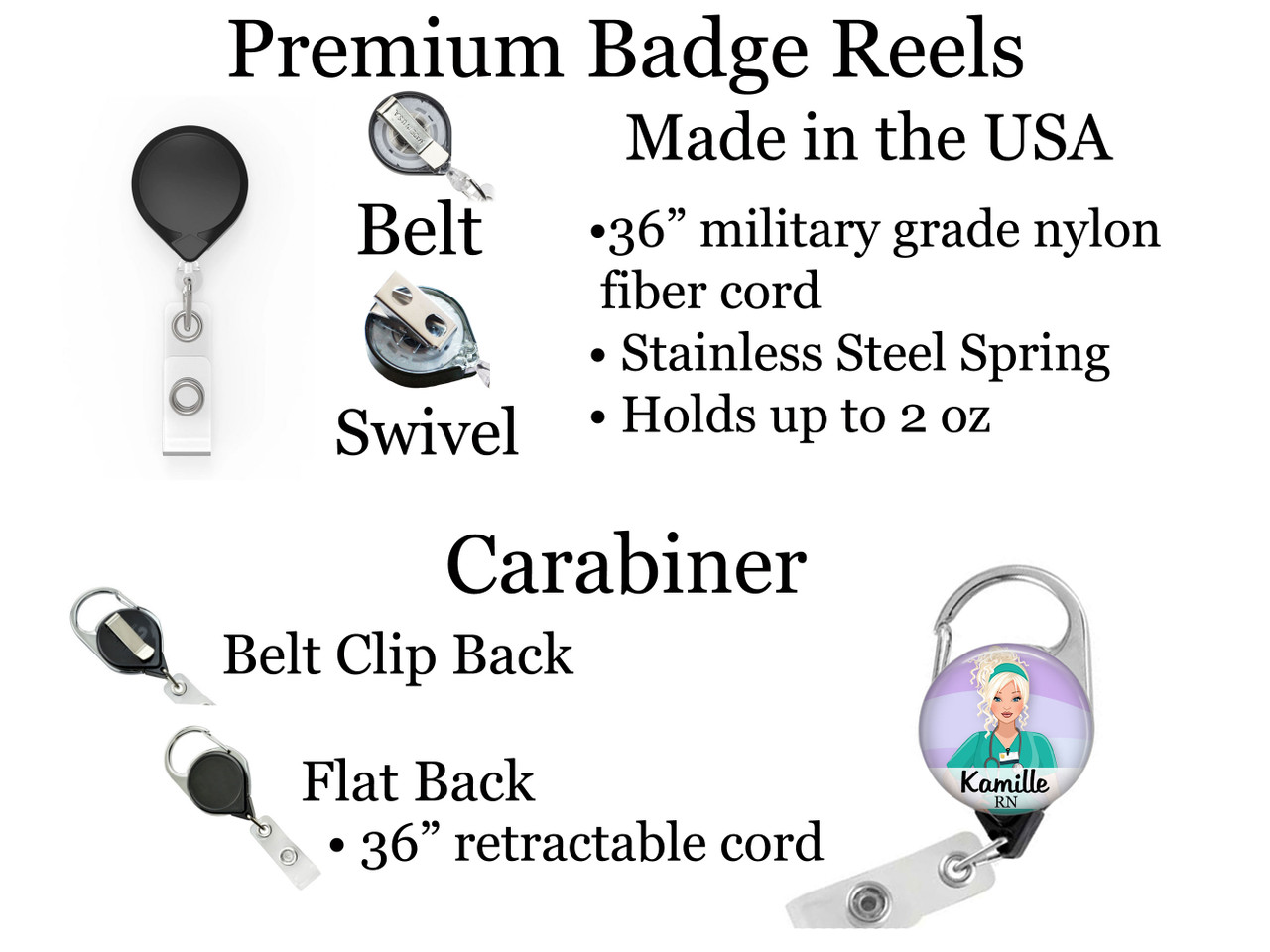 Black Nurse Retractable ID Badge Reel, Lanyard, or Carabiner (21 Designs) -  The Badge Patch (A Crystal Garden LLC)