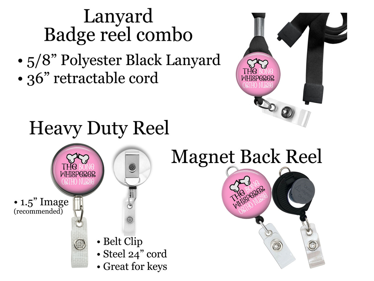 Ortho Retractable ID Badge Reel, Lanyard, or Carabiner (20 Designs) - The  Badge Patch (A Crystal Garden LLC)